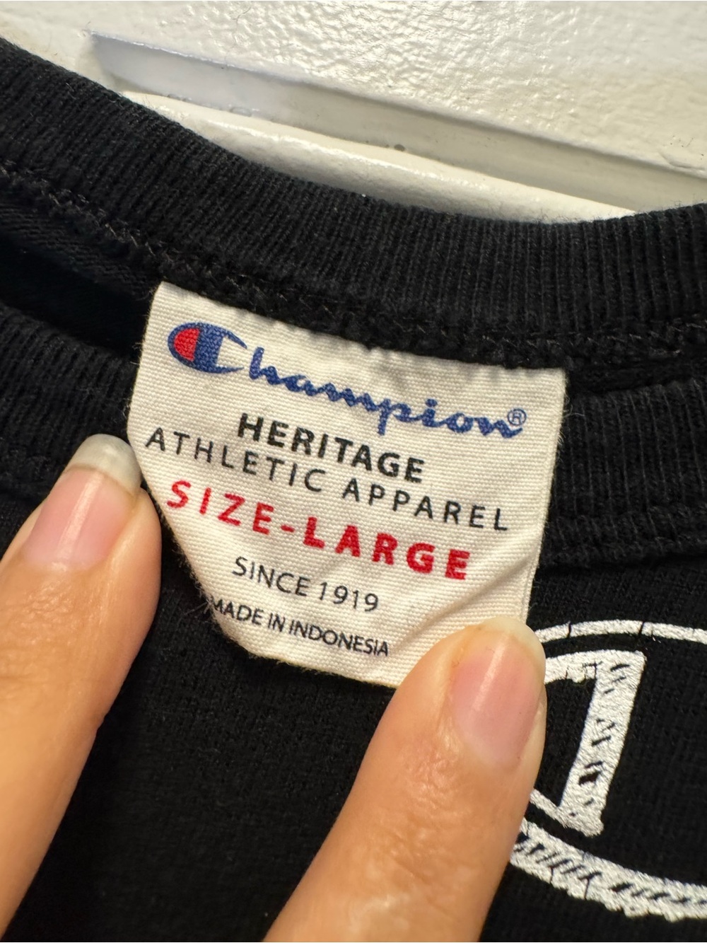 Champion Black Tee with Red and Blue Logo Details 0293 - Picture 2 of 3